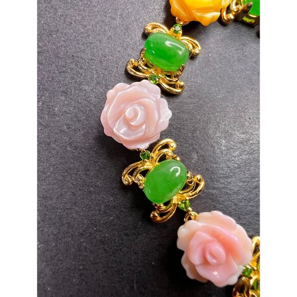 MOP jade and diopside bracelet in gold over sterling silver - Picture 3 of 11